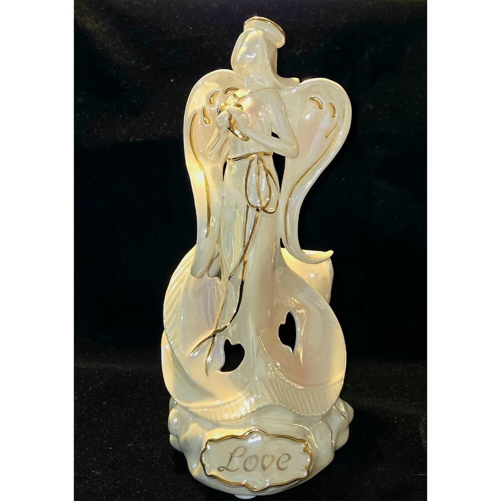 Vanmark Angels From Above LOVE opalescent Porcelain Candleholder Figurine